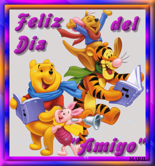 Imagen de Winnie Pooh y amigos con el texto Feliz Día del Amigo