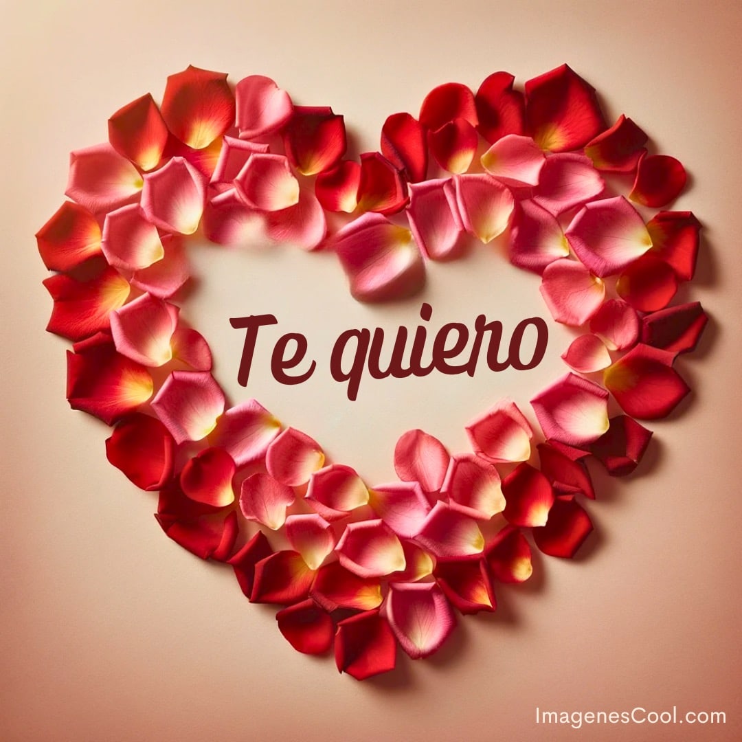 Un corazón formado por pétalos de rosa evoca romanticismo con un estilo delicado.